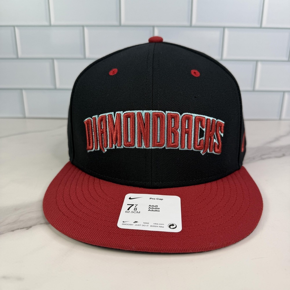 Arizona Diamondbacks Hat Cap Fitted Mens 7 7/8 Black Red MLB Dri Fit Nike Pro